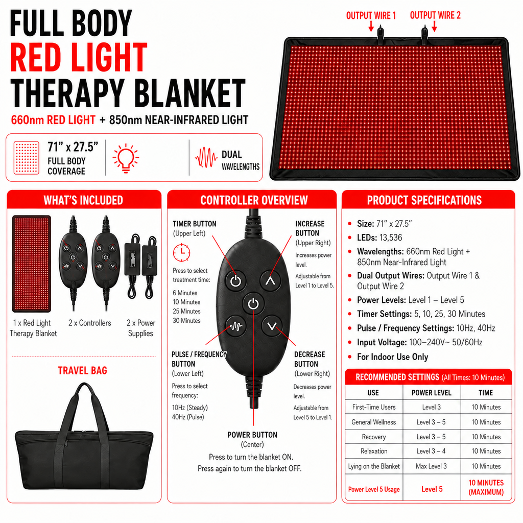 Red Light Therapy Blanket – Full Body Coverage | 660nm + 850nm Dual Wavelengths | 13,536 LEDs
