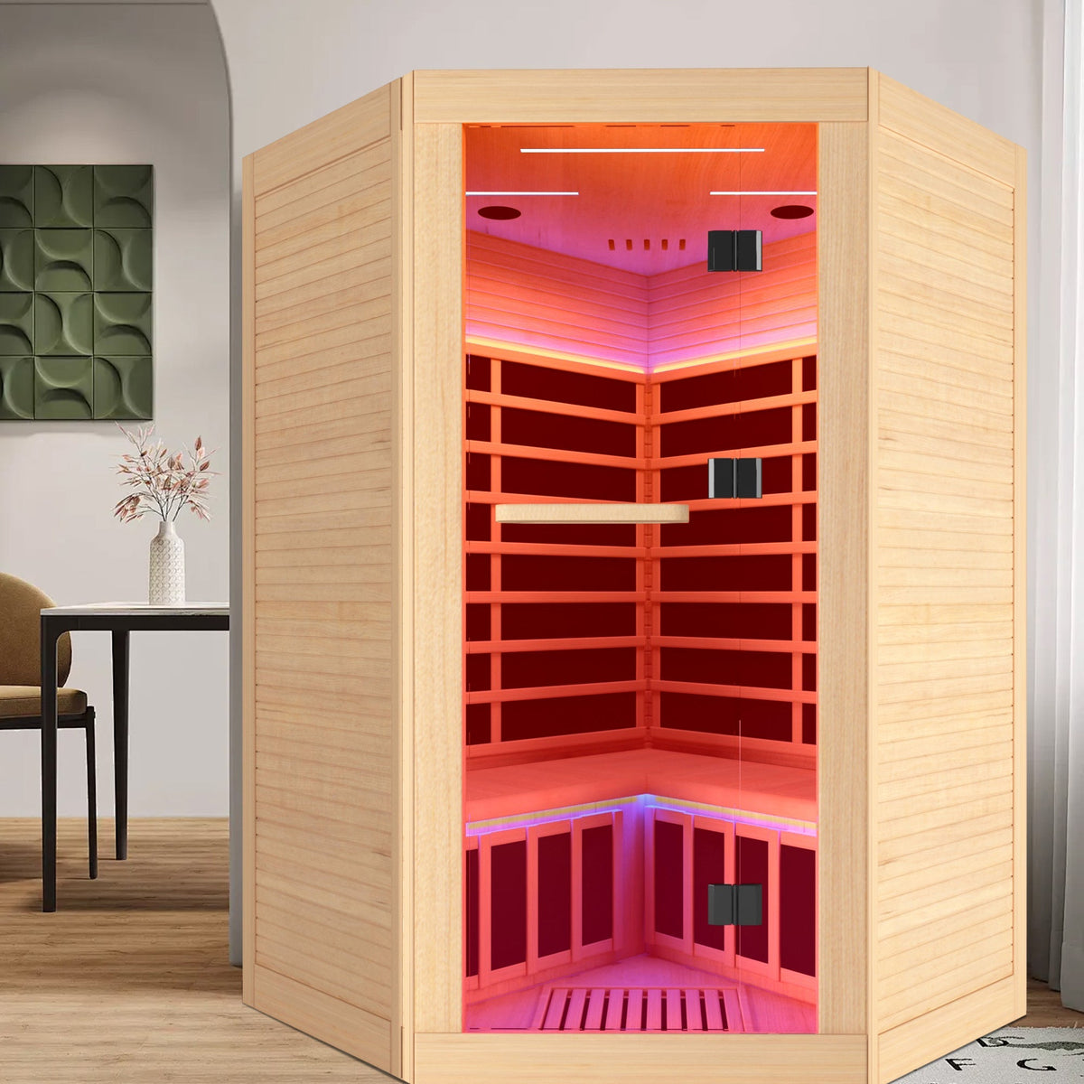 Pentagonal Corner Infrared Sauna | 2-Person, Canadian Hemlock, 47" Corner Fit