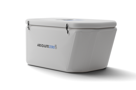 Absolute Zero inflatable barrel cold plunge tub with deep upright design