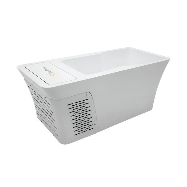 LIFETREND Alta white acrylic two-in-one hot and cold plunge tub with access step