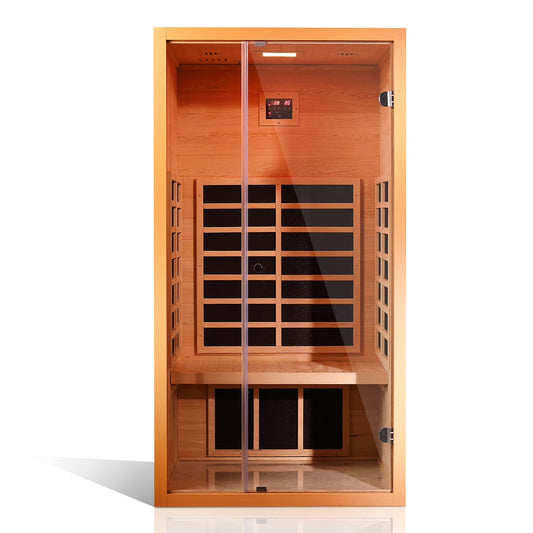 Vanity Art VAS01 one-person extendable hemlock FAR infrared sauna with glass door