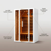 2 Person Extendable FAR Infrared Sauna for Home, Hemlock Wood Low EMF 6 Carbon Heaters Indoor Saunas with LED Lights, Bluetooth Speaker, Digital Control Panel, and Seating Bench — Lifestyle