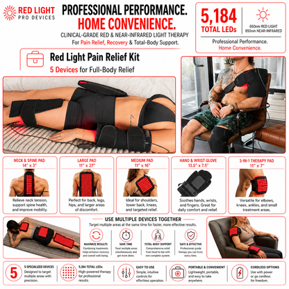 Red Light Therapy 5-Device Kit | 5,184 LEDs, 660nm + 850nm