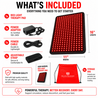 Medium Red Light Therapy Pad | 16" × 11" | 1,188 LEDs + 12V Car Adapter
