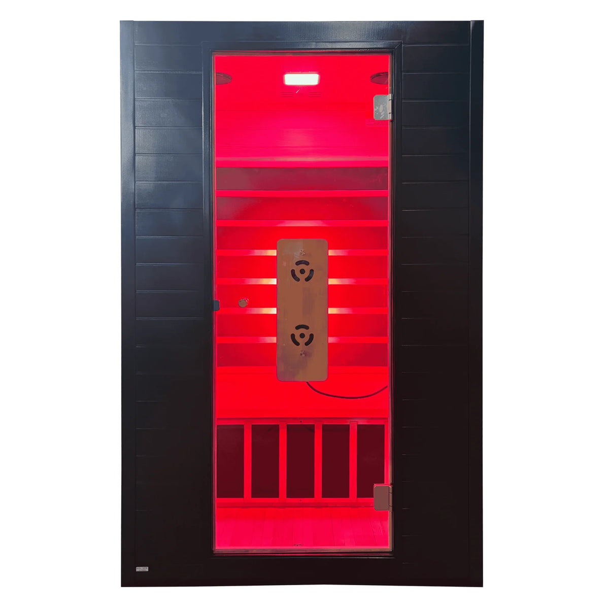 Blisspod Malmo two-person infrared sauna with front-facing red light panel