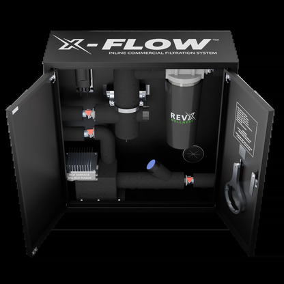 RevX inflatable barrel cold plunge bundle with separate WiFi chiller and X-Flow filtration