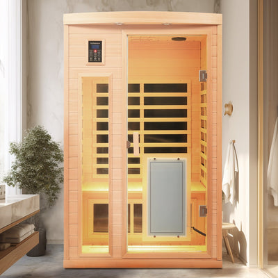 2-Person Hemlock Infrared Sauna | Heated Glass Door, 1,750W